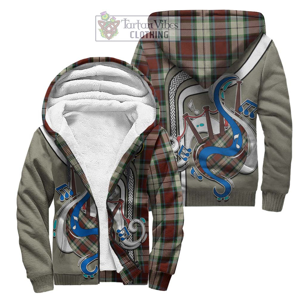 Rose White Dress Tartan Sherpa Hoodie with Epic Bagpipe Style Unisex S - Tartanvibesclothing Shop