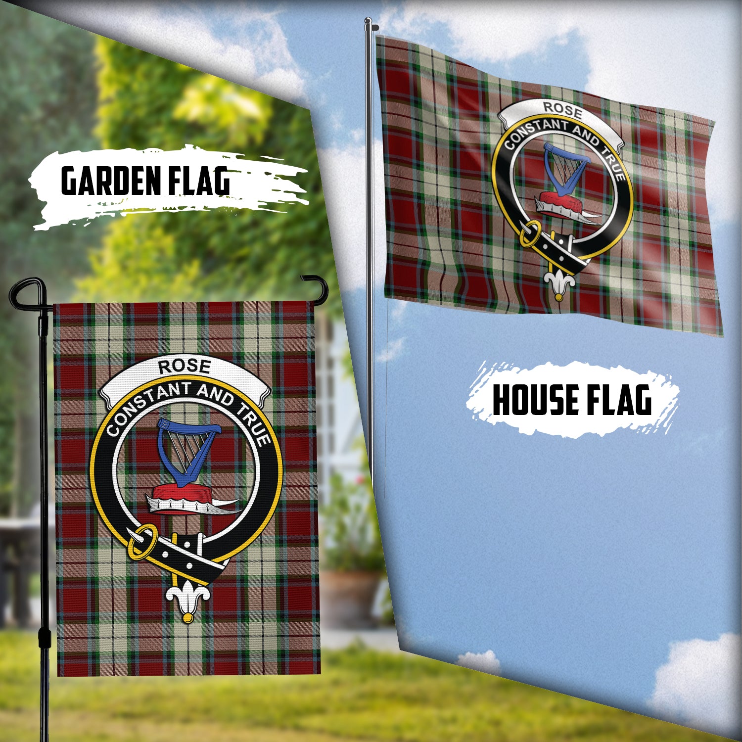 Rose White Dress Tartan Flag with Family Crest Garden Flag (Vertical) - Tartan Vibes Clothing