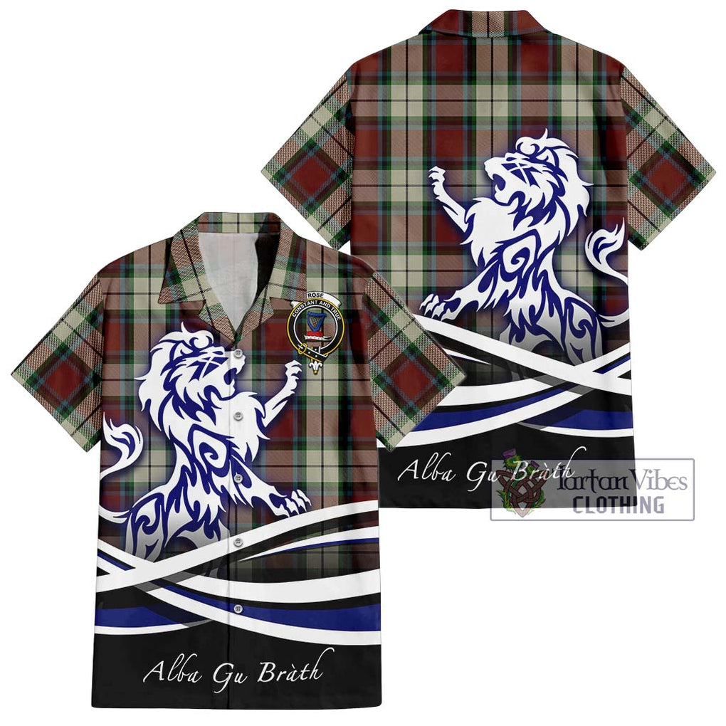 Rose White Dress Tartan Short Sleeve Button Shirt with Alba Gu Brath Regal Lion Emblem Kid - Tartanvibesclothing Shop