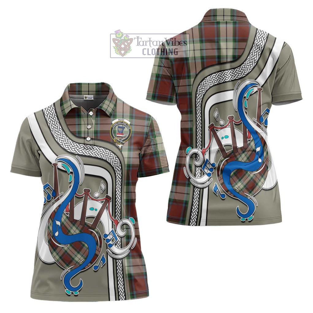 Rose White Dress Tartan Women's Polo Shirt with Epic Bagpipe Style Women - Tartanvibesclothing Shop