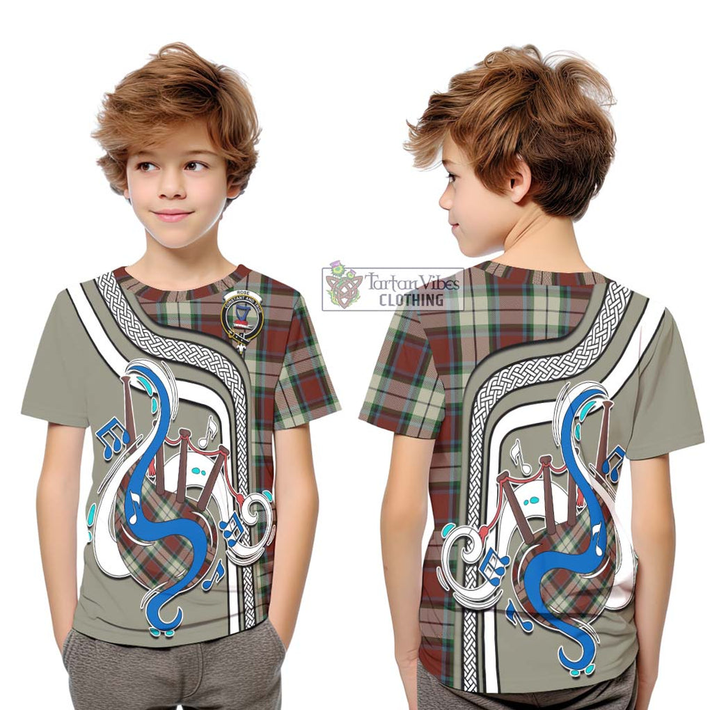 Tartan Vibes Clothing Rose White Dress Tartan Kid T-Shirt with Epic Bagpipe Style