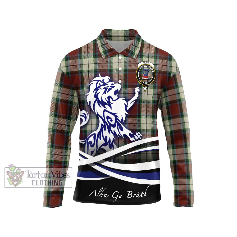 Rose White Dress Tartan Long Sleeve Polo Shirt with Alba Gu Brath Regal Lion Emblem Unisex - Tartanvibesclothing Shop