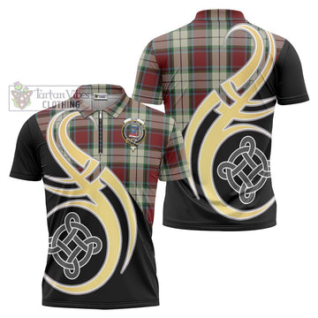 Rose White Dress Tartan Zipper Polo Shirt with Family Crest and Celtic Symbol Style