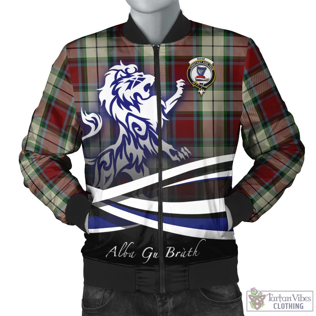 Tartan Vibes Clothing Rose White Dress Tartan Bomber Jacket with Alba Gu Brath Regal Lion Emblem