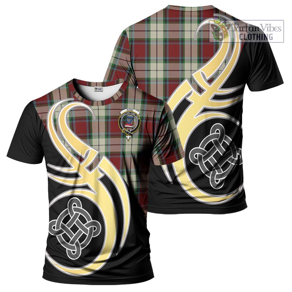 Tartan Vibes Clothing Rose White Dress Tartan T-Shirt with Family Crest and Celtic Symbol Style