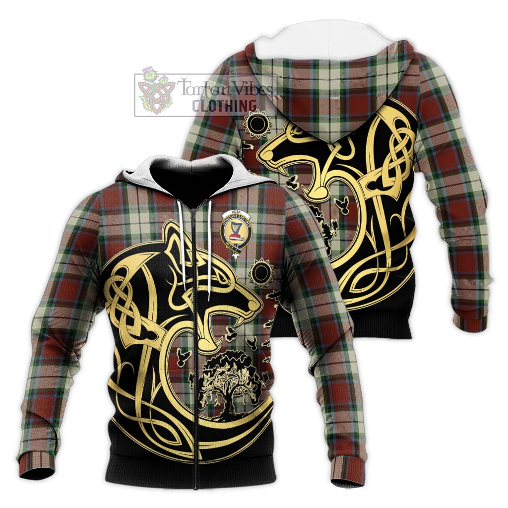 Tartan Vibes Clothing Rose White Dress Tartan Knitted Hoodie with Family Crest Celtic Wolf Style