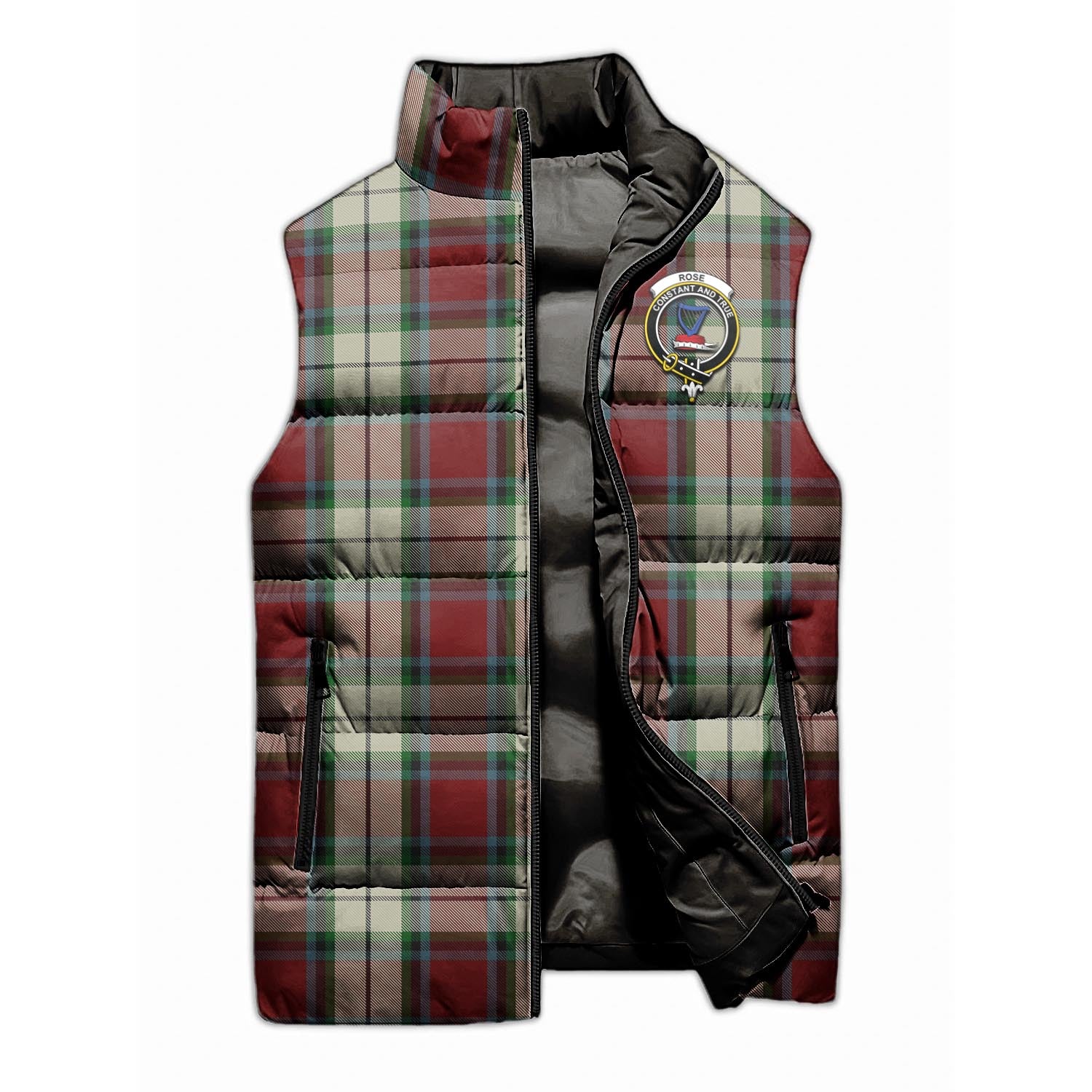 Rose White Dress Tartan Sleeveless Puffer Jacket with Family Crest - Tartanvibesclothing