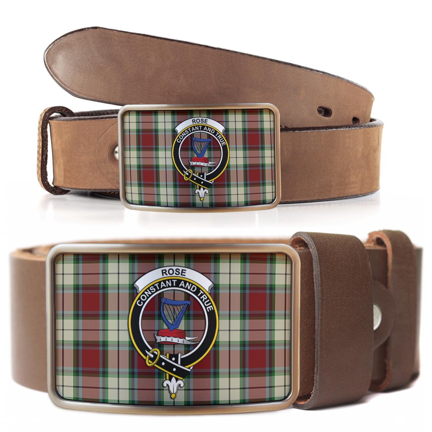 Rose White Dress Tartan Belt Buckles with Family Crest - Tartanvibesclothing Shop