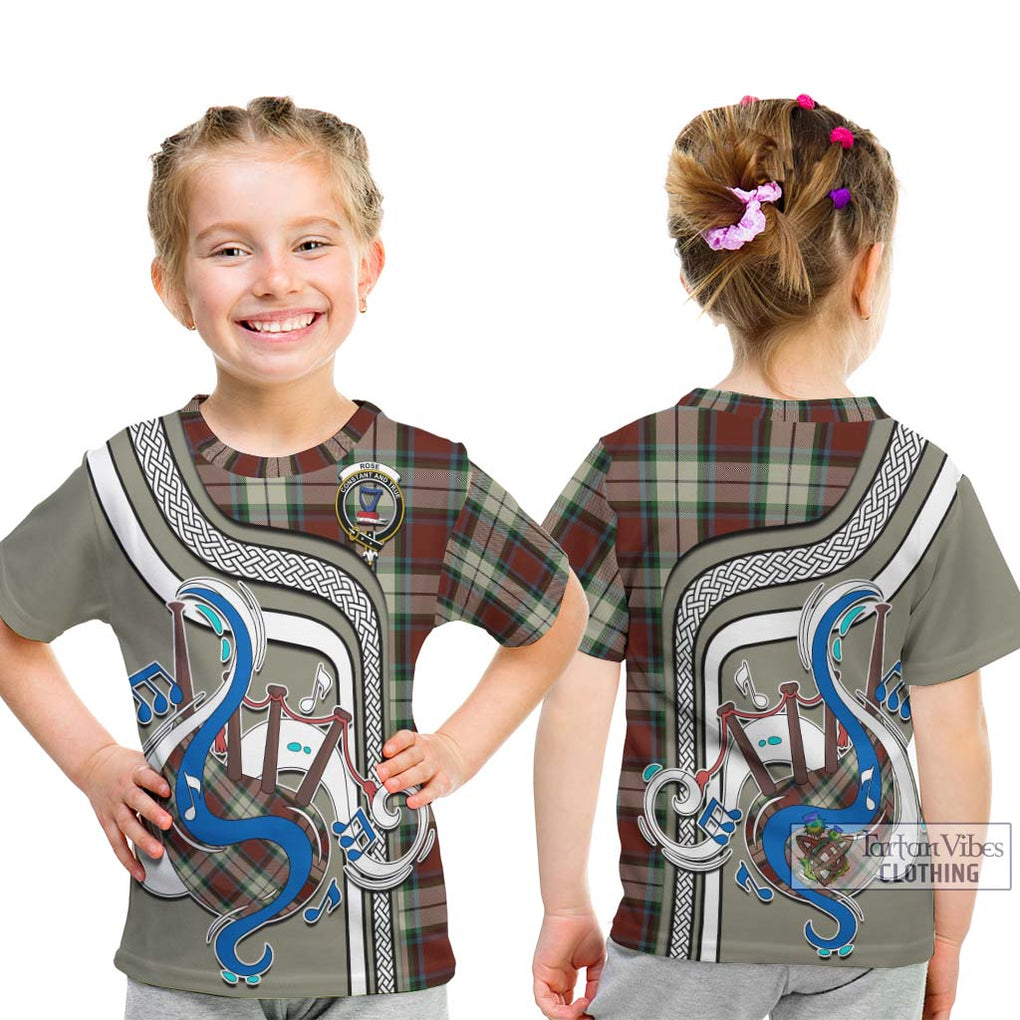 Tartan Vibes Clothing Rose White Dress Tartan Kid T-Shirt with Epic Bagpipe Style