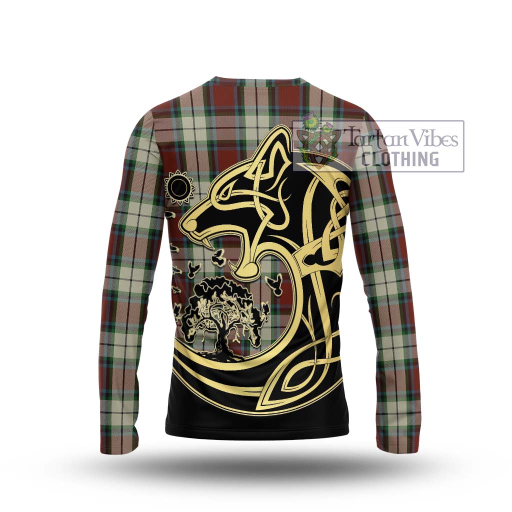 Tartan Vibes Clothing Rose White Dress Tartan Long Sleeve T-Shirt with Family Crest Celtic Wolf Style