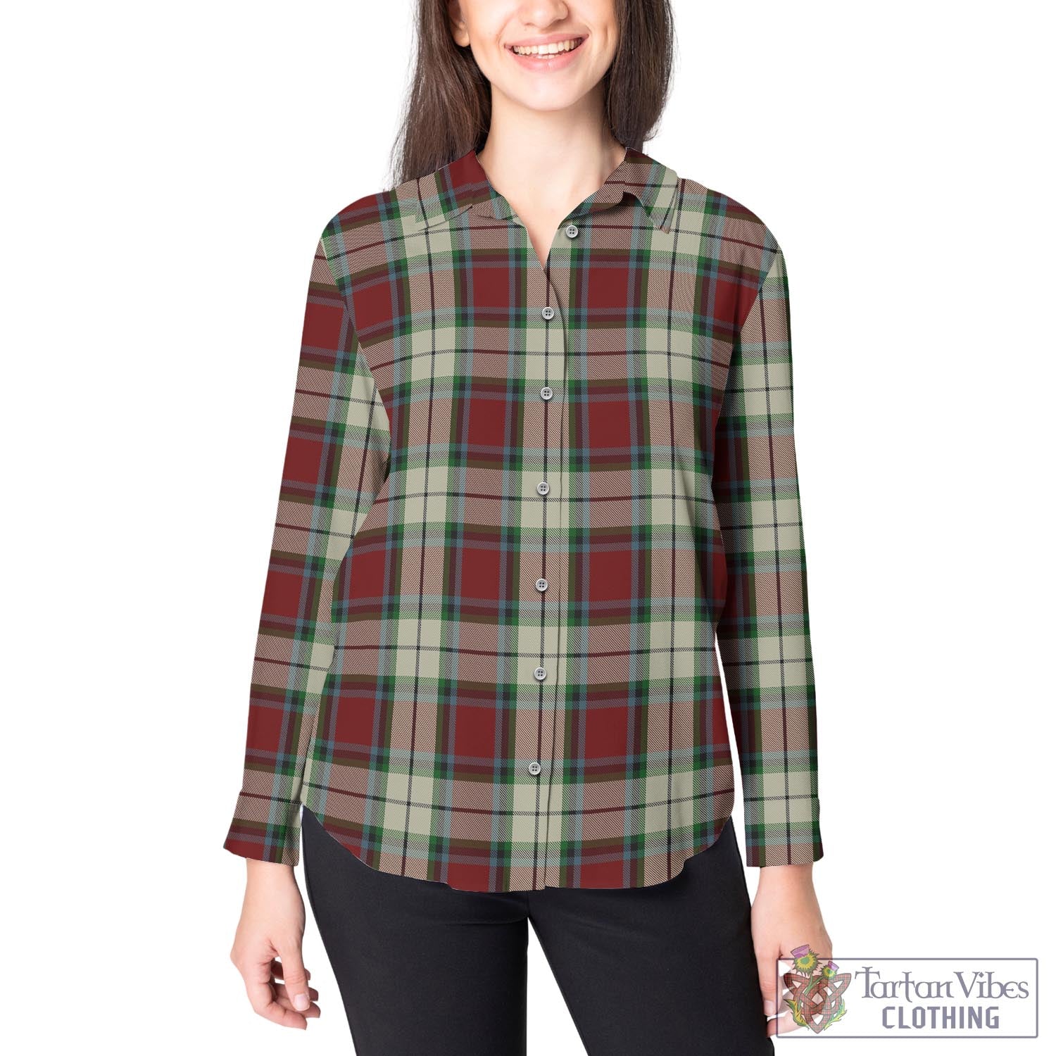 Rose White Dress Tartan Womens Casual Shirt