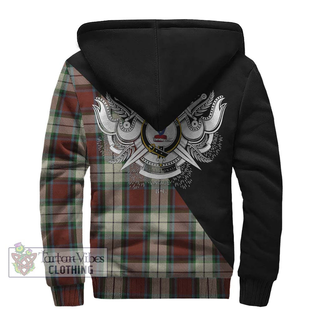 Rose White Dress Tartan Sherpa Hoodie with Family Crest and Military Logo Style - Tartanvibesclothing Shop