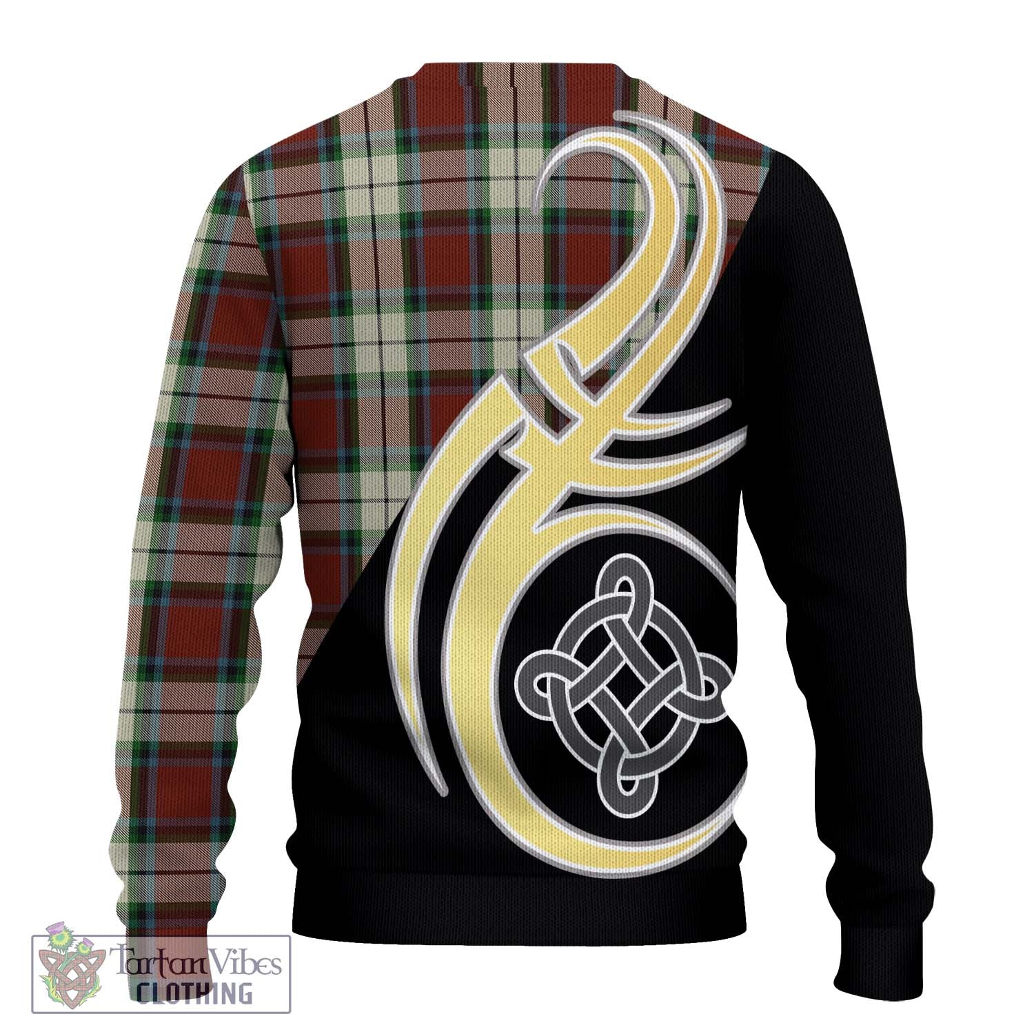 Rose White Dress Tartan Knitted Sweater with Family Crest and Celtic Symbol Style - Tartan Vibes Clothing