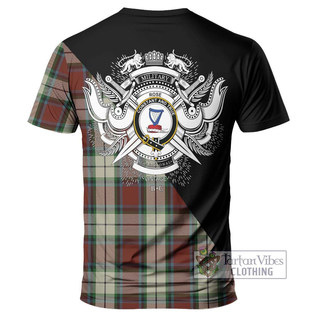 Rose White Dress Tartan T-Shirt with Family Crest and Military Logo Style - Tartanvibesclothing Shop