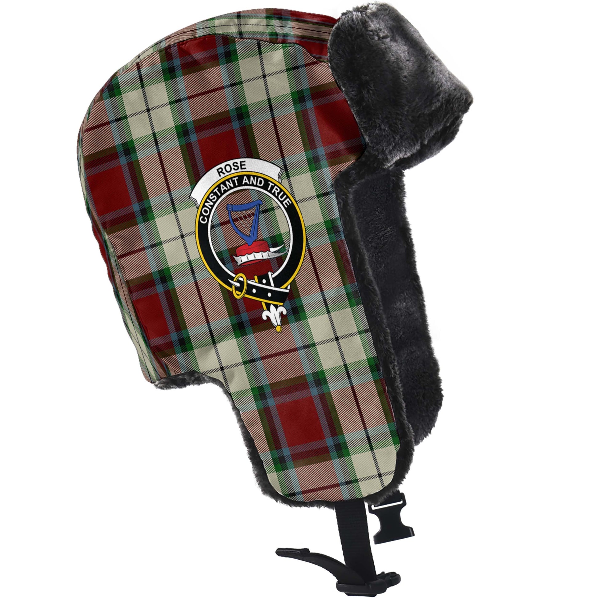 Rose White Dress Tartan Winter Trapper Hat with Family Crest - Tartanvibesclothing