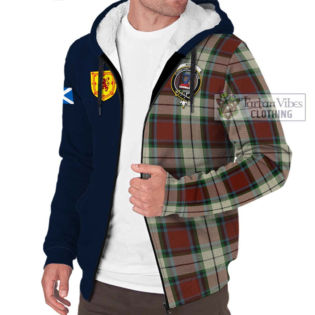 Tartan Vibes Clothing Rose White Dress Tartan Sherpa Hoodie with Scottish Lion Royal Arm Half Style