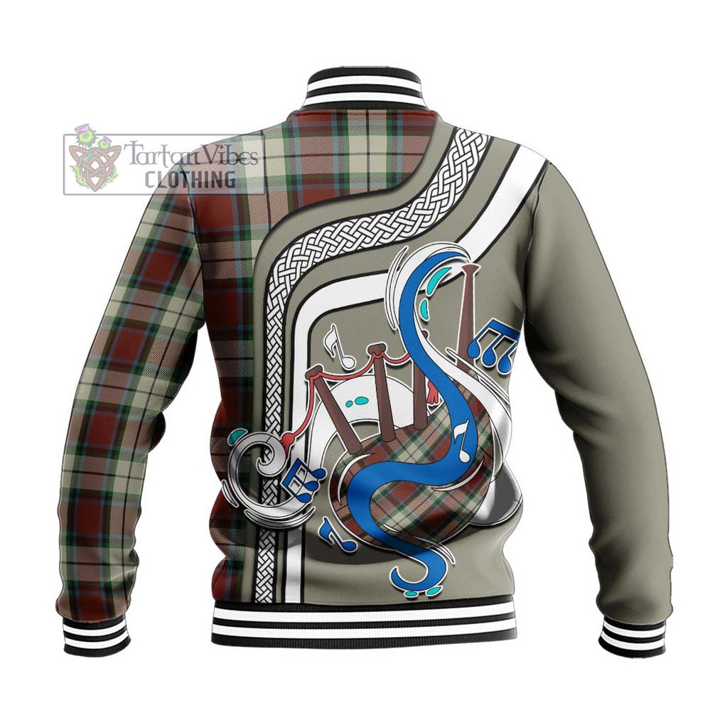 Tartan Vibes Clothing Rose White Dress Tartan Baseball Jacket with Epic Bagpipe Style