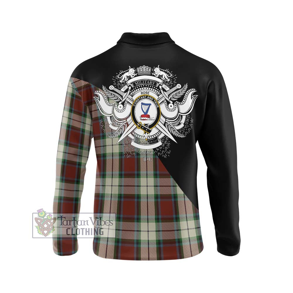 Rose White Dress Tartan Long Sleeve Polo Shirt with Family Crest and Military Logo Style - Tartanvibesclothing Shop