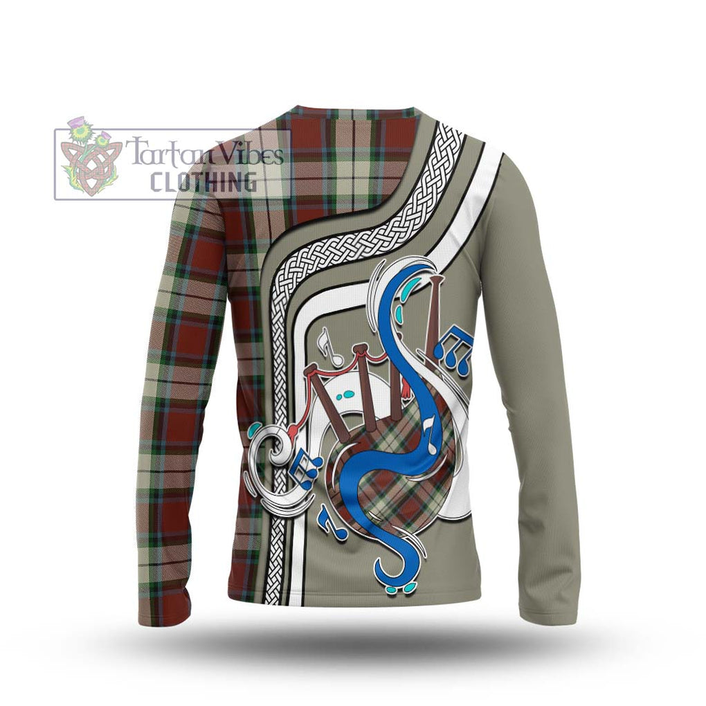 Tartan Vibes Clothing Rose White Dress Tartan Long Sleeve T-Shirt with Epic Bagpipe Style