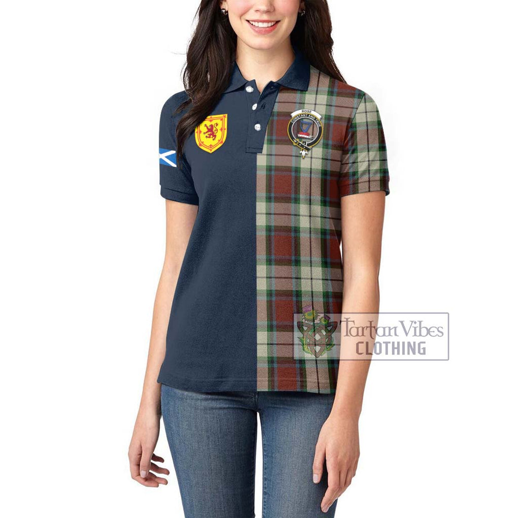 Tartan Vibes Clothing Rose White Dress Tartan Women's Polo Shirt with Scottish Lion Royal Arm Half Style