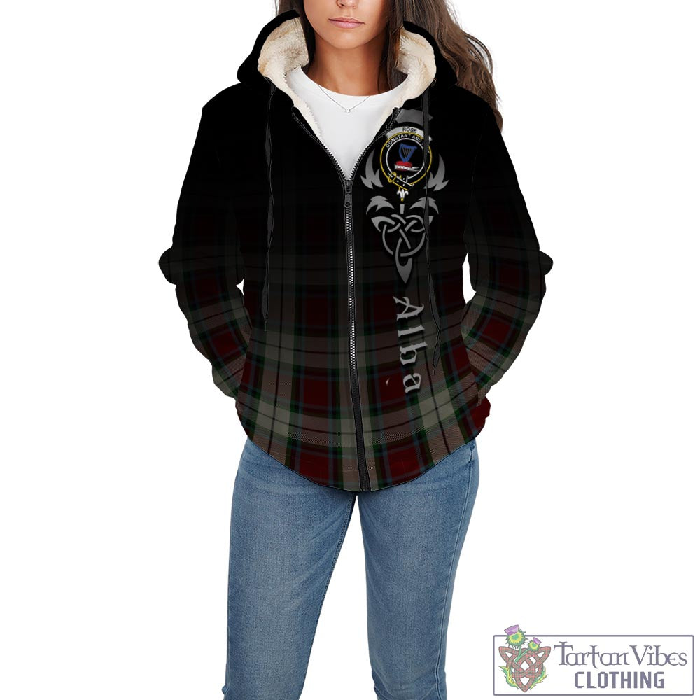 Tartan Vibes Clothing Rose White Dress Tartan Sherpa Hoodie Featuring Alba Gu Brath Family Crest Celtic Inspired