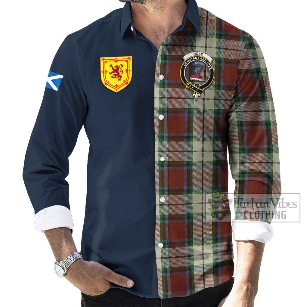 Tartan Vibes Clothing Rose White Dress Tartan Long Sleeve Button Shirt with Scottish Lion Royal Arm Half Style