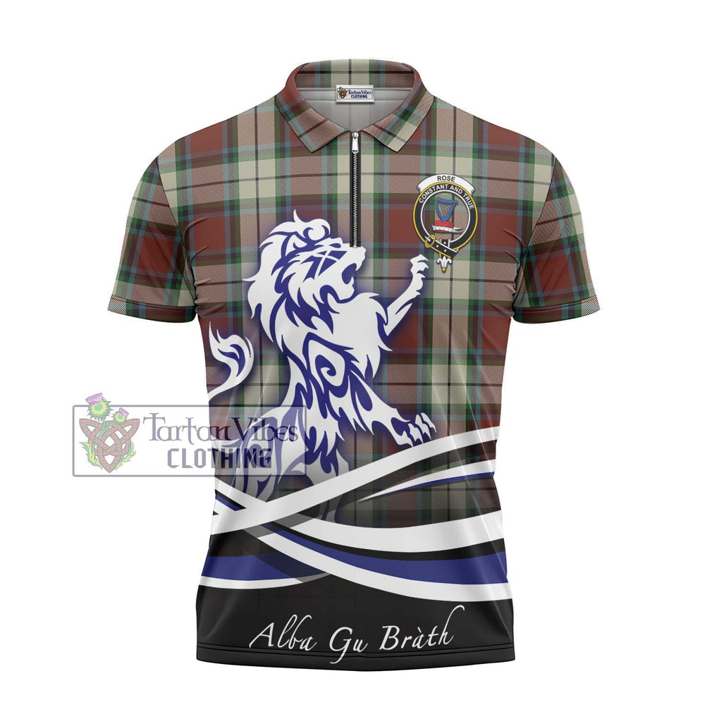 Rose White Dress Tartan Zipper Polo Shirt with Alba Gu Brath Regal Lion Emblem - Tartanvibesclothing Shop