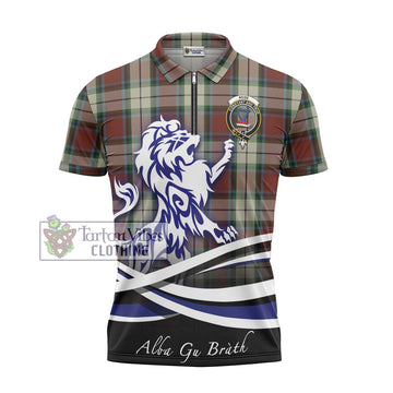 Rose White Dress Tartan Zipper Polo Shirt with Alba Gu Brath Regal Lion Emblem