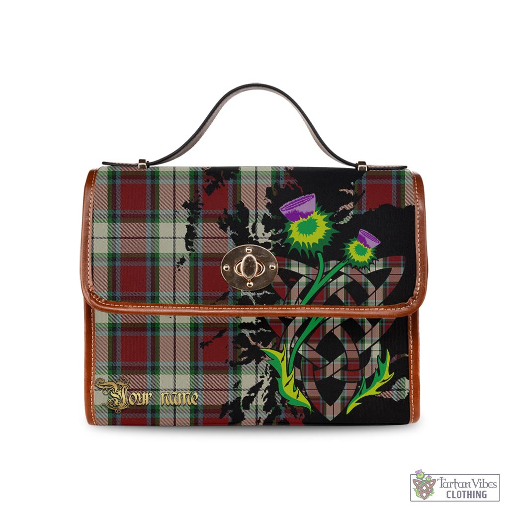 Tartan Vibes Clothing Rose White Dress Tartan Waterproof Canvas Bag with Scotland Map and Thistle Celtic Accents