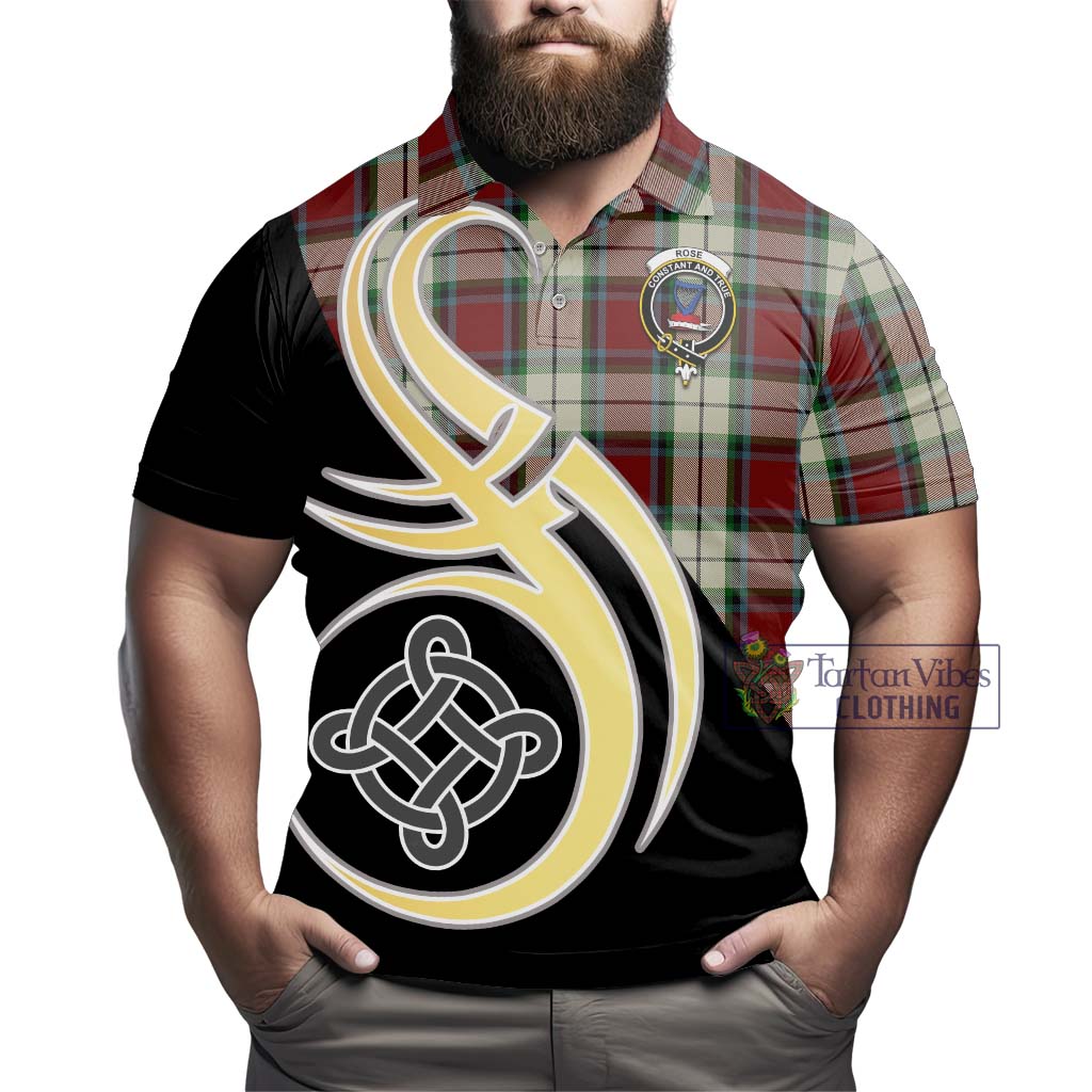 Tartan Vibes Clothing Rose White Dress Tartan Polo Shirt with Family Crest and Celtic Symbol Style