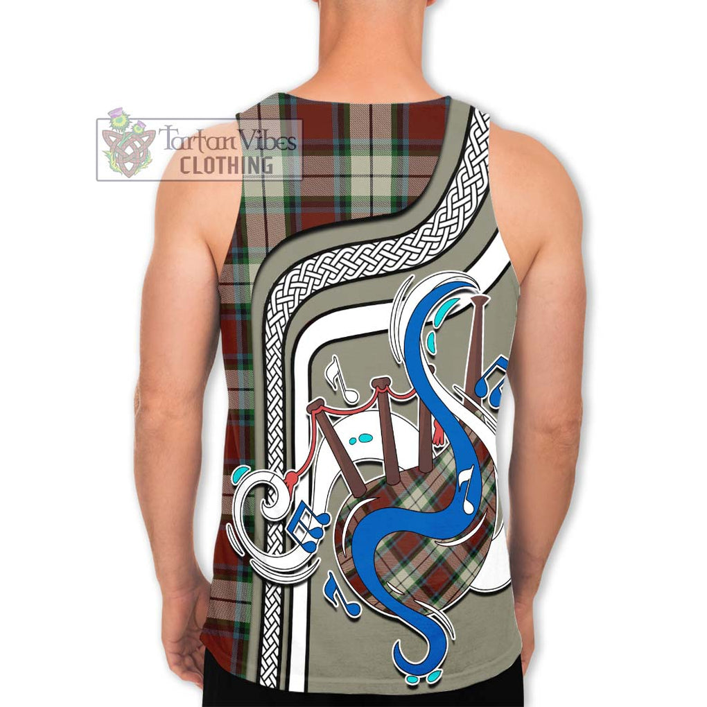 Rose White Dress Tartan Men's Tank Top with Epic Bagpipe Style - Tartanvibesclothing Shop