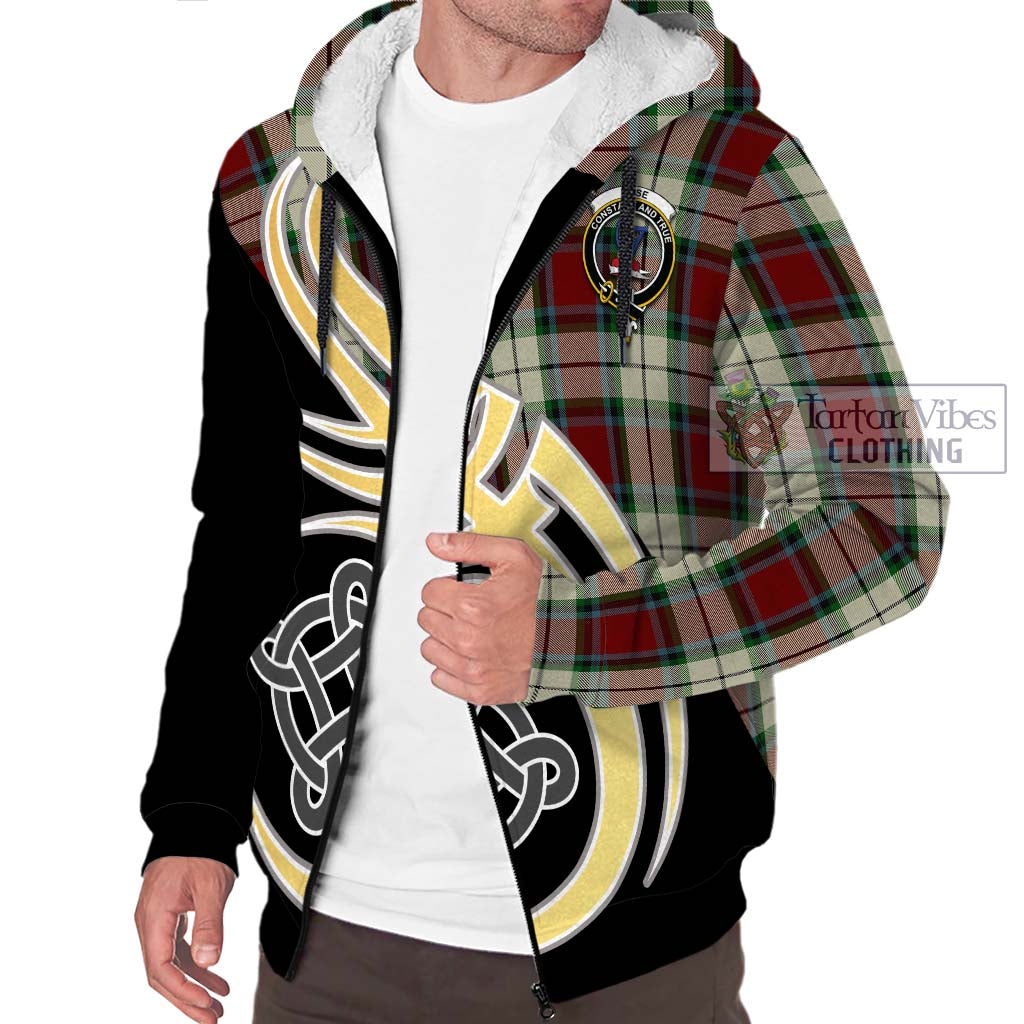 Tartan Vibes Clothing Rose White Dress Tartan Sherpa Hoodie with Family Crest and Celtic Symbol Style