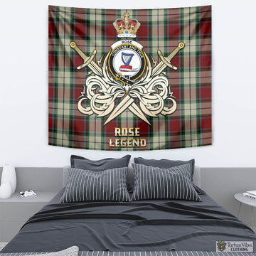 Rose White Dress Tartan Tapestry with Clan Crest and the Golden Sword of Courageous Legacy