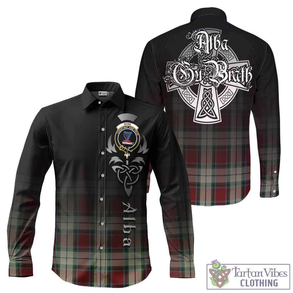 Tartan Vibes Clothing Rose White Dress Tartan Long Sleeve Button Up Featuring Alba Gu Brath Family Crest Celtic Inspired