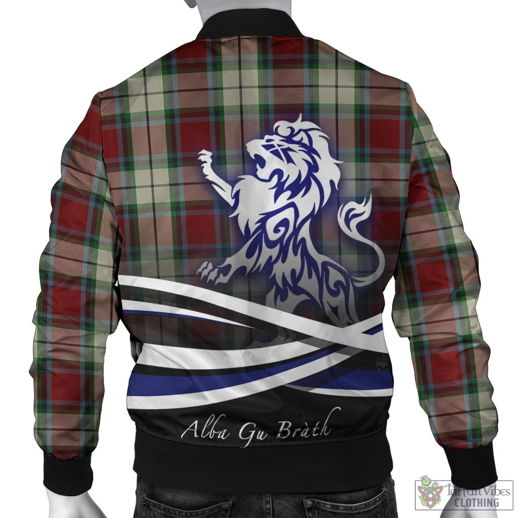 Tartan Vibes Clothing Rose White Dress Tartan Bomber Jacket with Alba Gu Brath Regal Lion Emblem