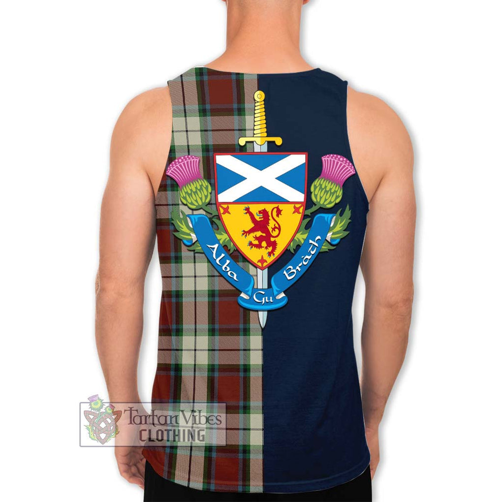 Tartan Vibes Clothing Rose White Dress Tartan Men's Tank Top with Scottish Lion Royal Arm Half Style