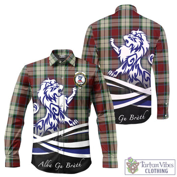 Rose White Dress Tartan Long Sleeve Button Up Shirt with Alba Gu Brath Regal Lion Emblem