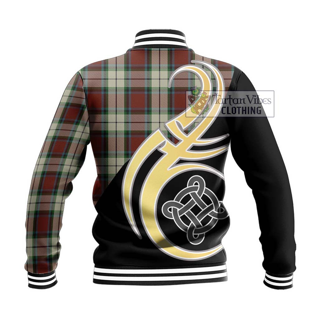 Tartan Vibes Clothing Rose White Dress Tartan Baseball Jacket with Family Crest and Celtic Symbol Style