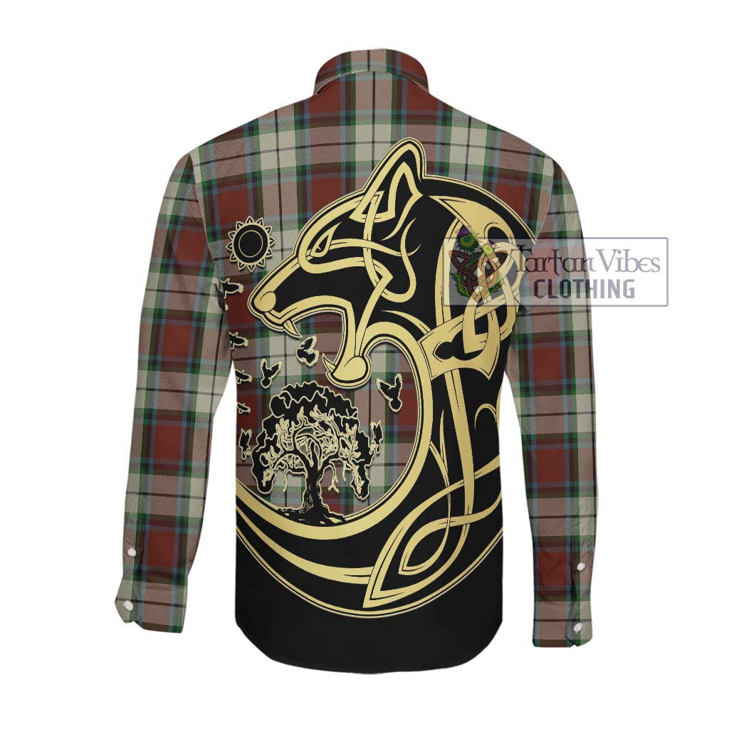 Tartan Vibes Clothing Rose White Dress Tartan Long Sleeve Button Shirt with Family Crest Celtic Wolf Style