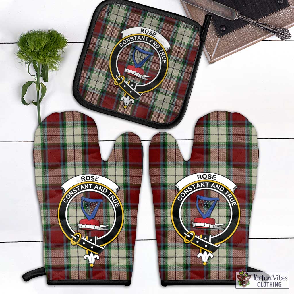 Tartan Vibes Clothing Rose White Dress Tartan Combo Oven Mitt & Pot-Holder with Family Crest