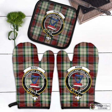 Rose White Dress Tartan Combo Oven Mitt & Pot-Holder with Family Crest