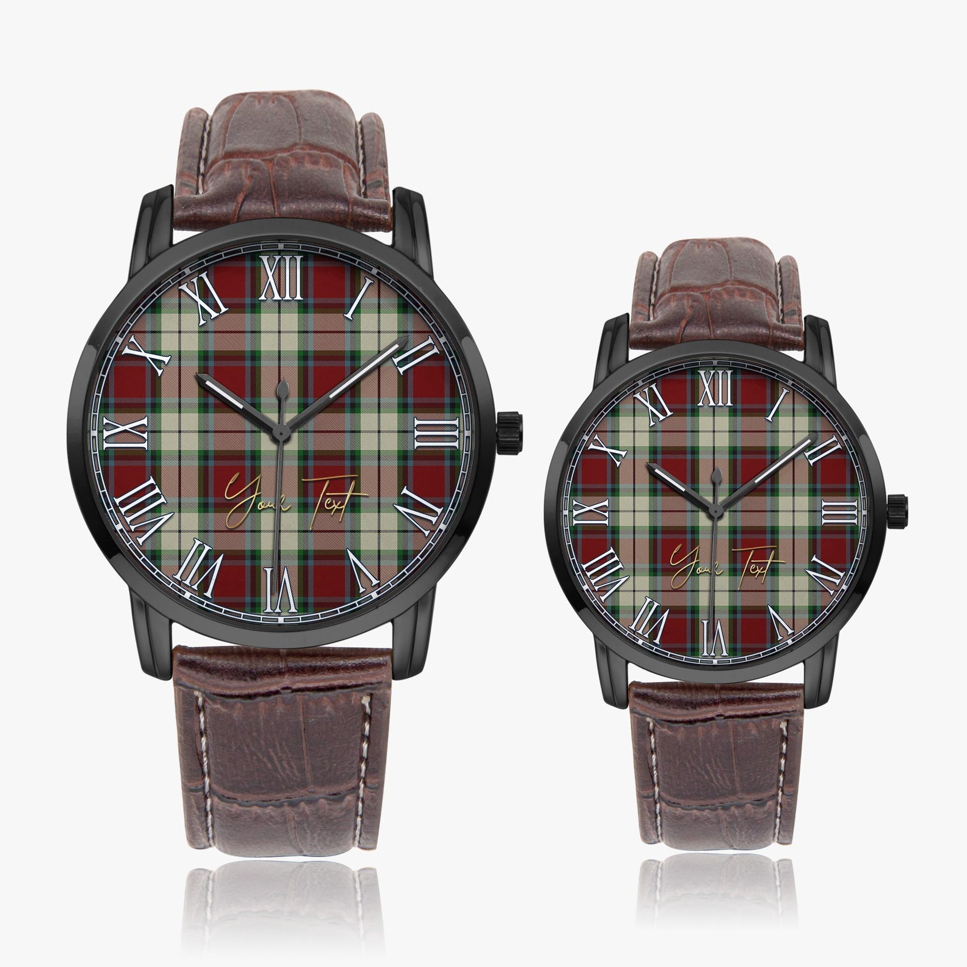 Rose White Dress Tartan Personalized Your Text Leather Trap Quartz Watch Wide Type Black Case With Brown Leather Strap - Tartanvibesclothing