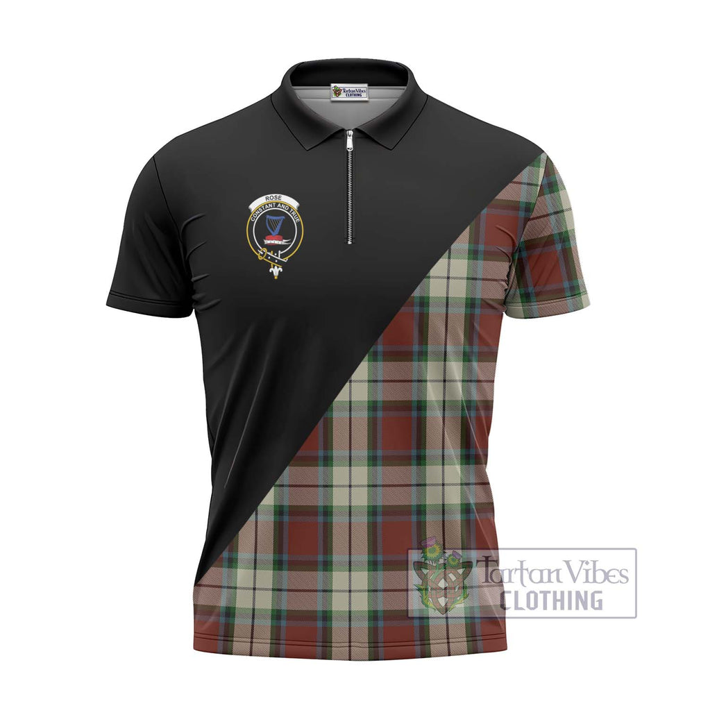 Rose White Dress Tartan Zipper Polo Shirt with Family Crest and Military Logo Style - Tartanvibesclothing Shop