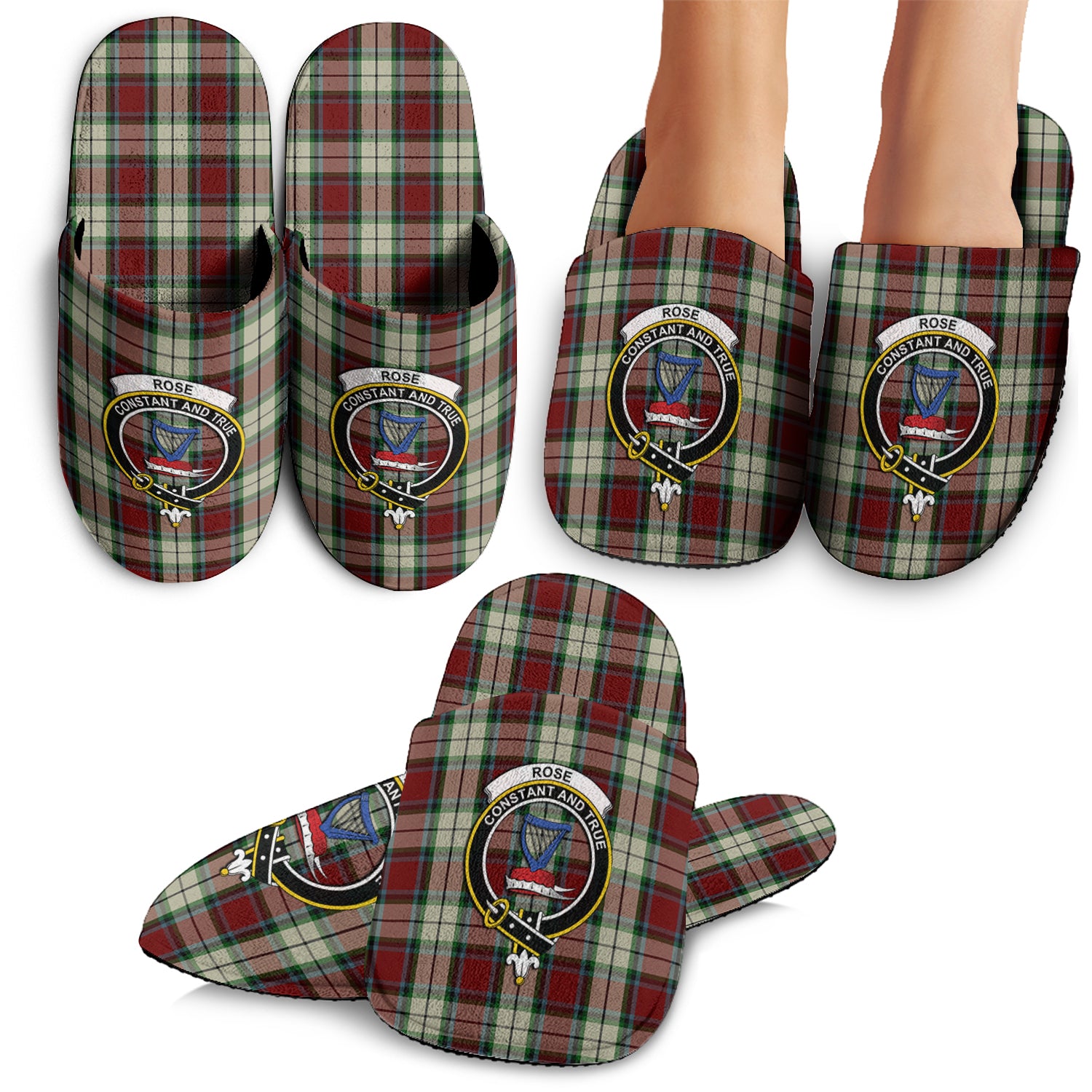 Rose White Dress Tartan Home Slippers with Family Crest - Tartan Vibes Clothing