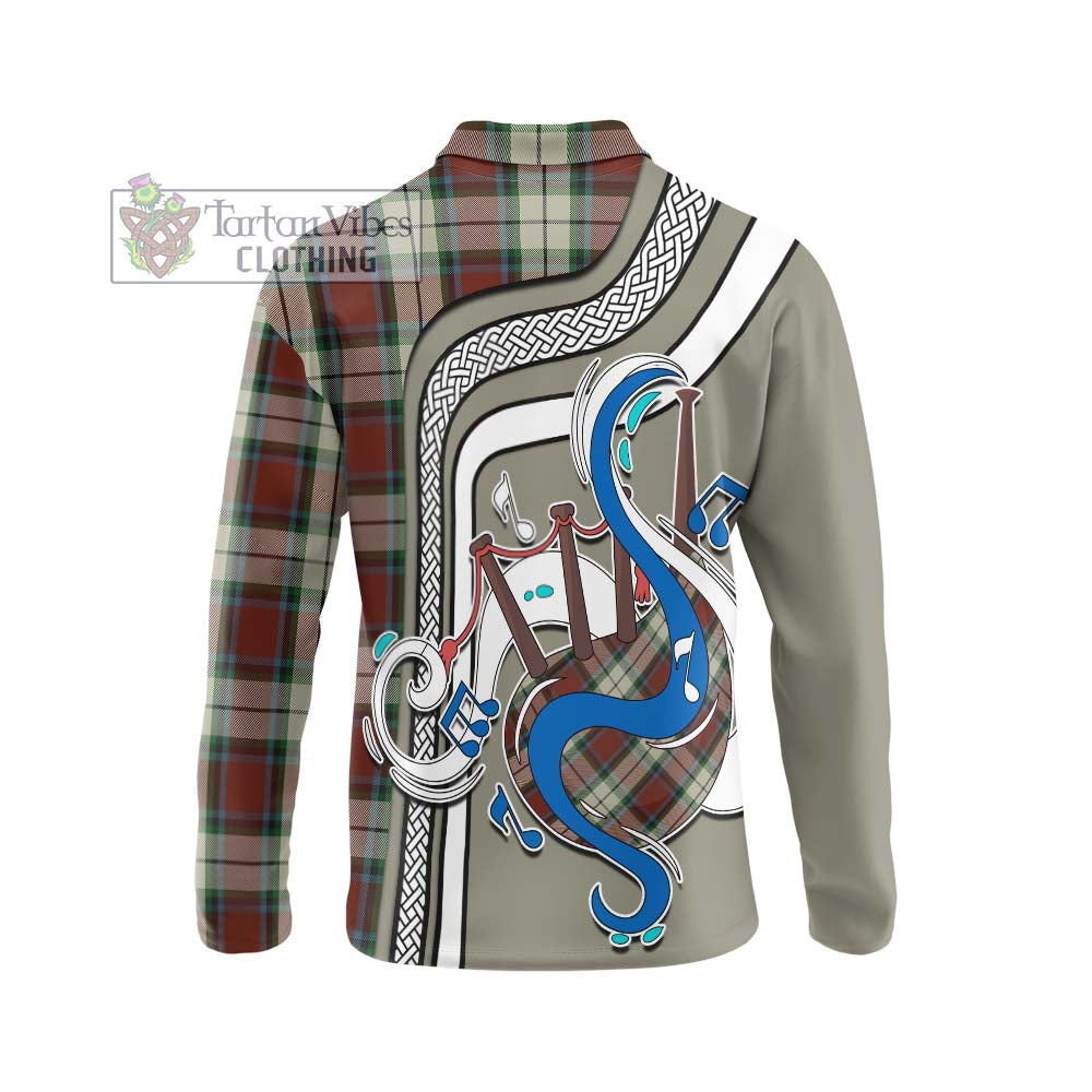 Tartan Vibes Clothing Rose White Dress Tartan Long Sleeve Polo Shirt with Epic Bagpipe Style