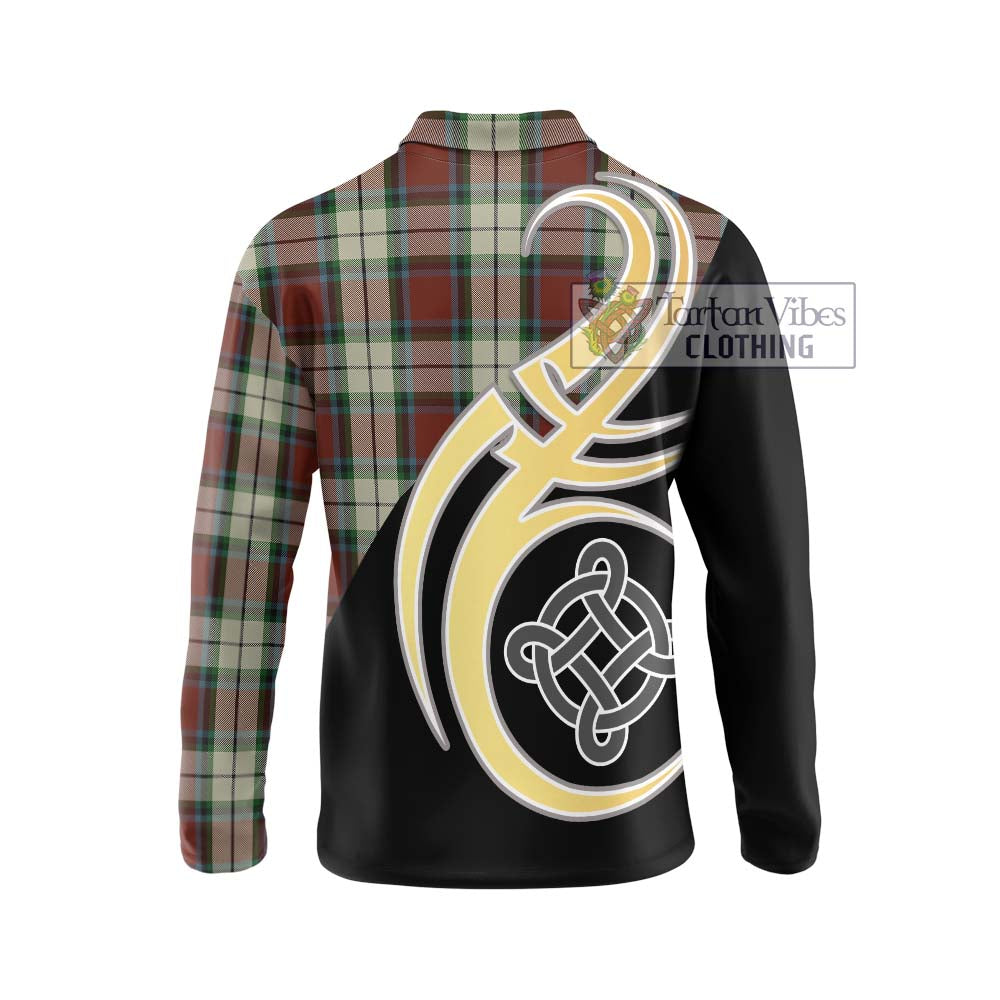 Tartan Vibes Clothing Rose White Dress Tartan Long Sleeve Polo Shirt with Family Crest and Celtic Symbol Style