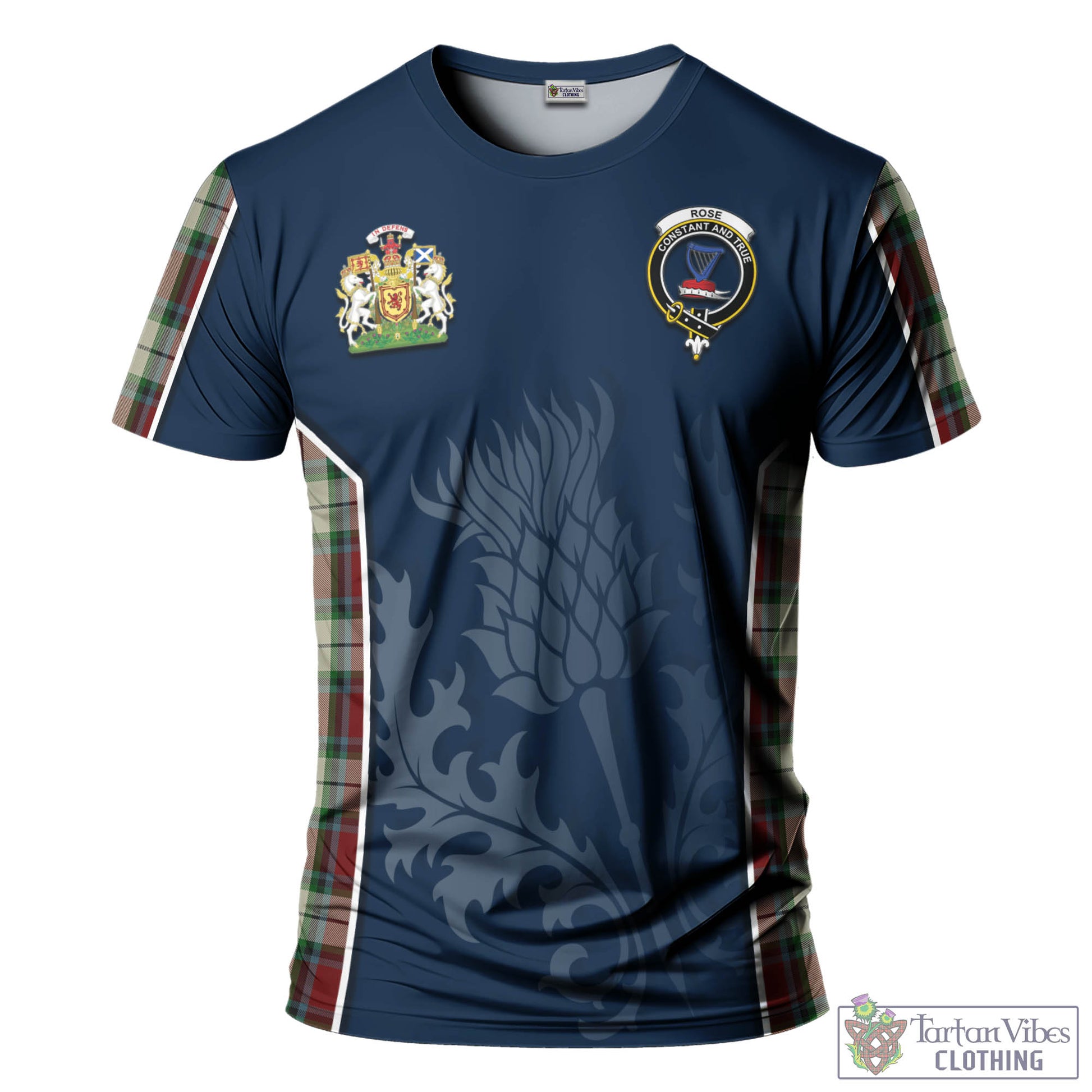 Tartan Vibes Clothing Rose White Dress Tartan T-Shirt with Family Crest and Scottish Thistle Vibes Sport Style