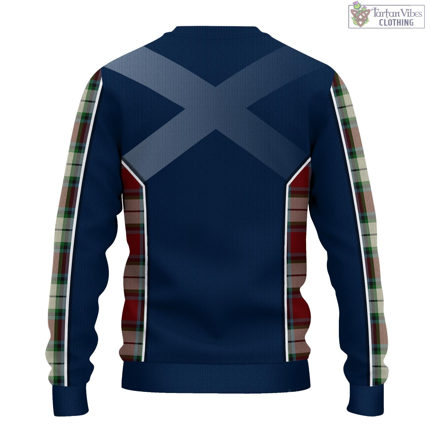 Tartan Vibes Clothing Rose White Dress Tartan Knitted Sweatshirt with Family Crest and Scottish Thistle Vibes Sport Style