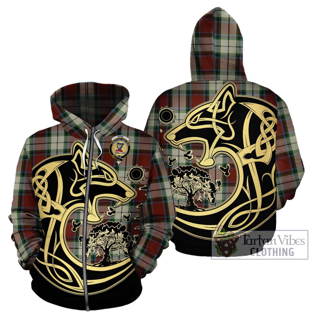 Tartan Vibes Clothing Rose White Dress Tartan Hoodie with Family Crest Celtic Wolf Style