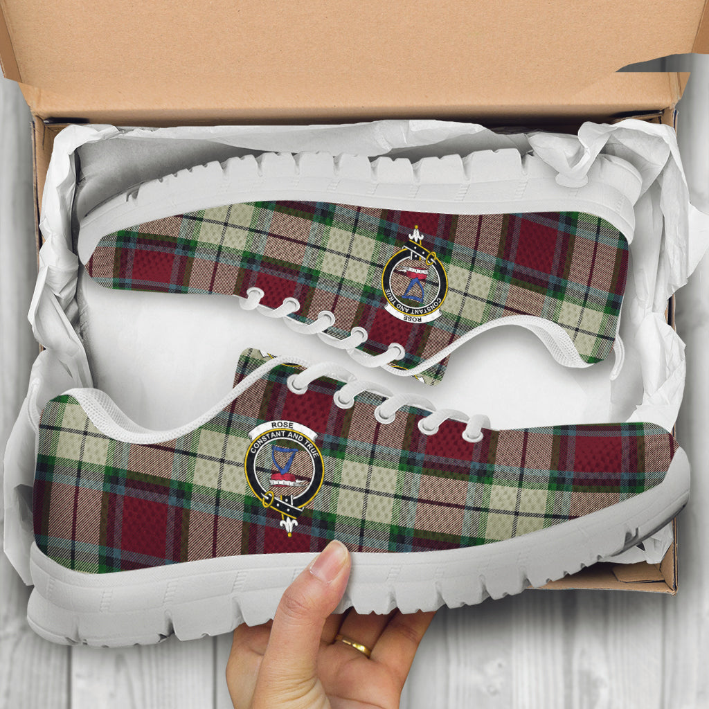 Rose White Dress Tartan Sneakers with Family Crest - Tartan Vibes Clothing